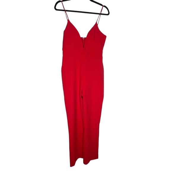 NBD NWT Cherry Red Reagan Belted Deep V-Neck Sleeveless Jumpsuit Size S - Picture 4 of 10